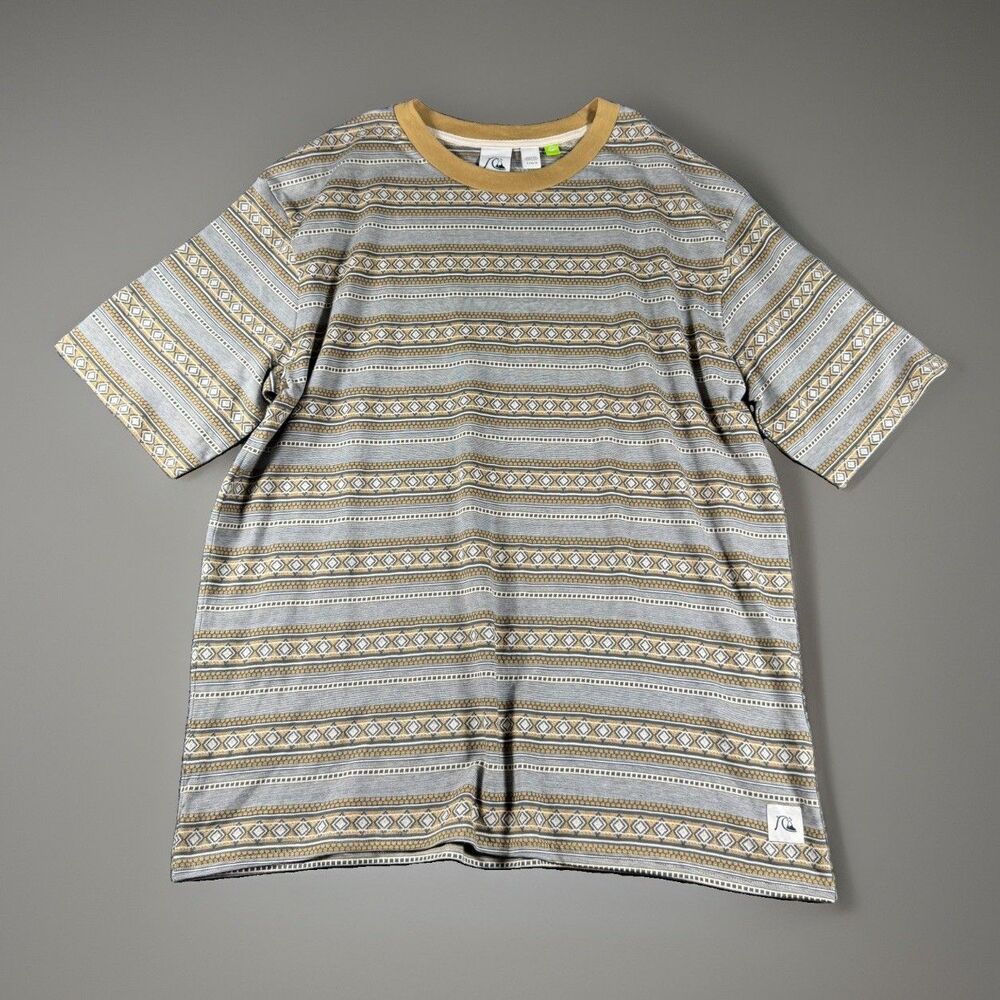 Quiksilver Patios Organic Cotton Geometric Stripe T-Shirt Men's Size Large Y2K